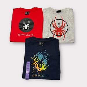 Spyder Youth 3-pack Tee Shirt T-Shirt Youth Boy XS 5/6  Navy Blue, Grey & Red